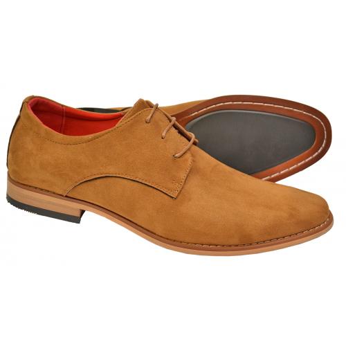 Tayno "Howard" Camel Vegan Suede Plain Toe Lace-Up Derby Shoes
